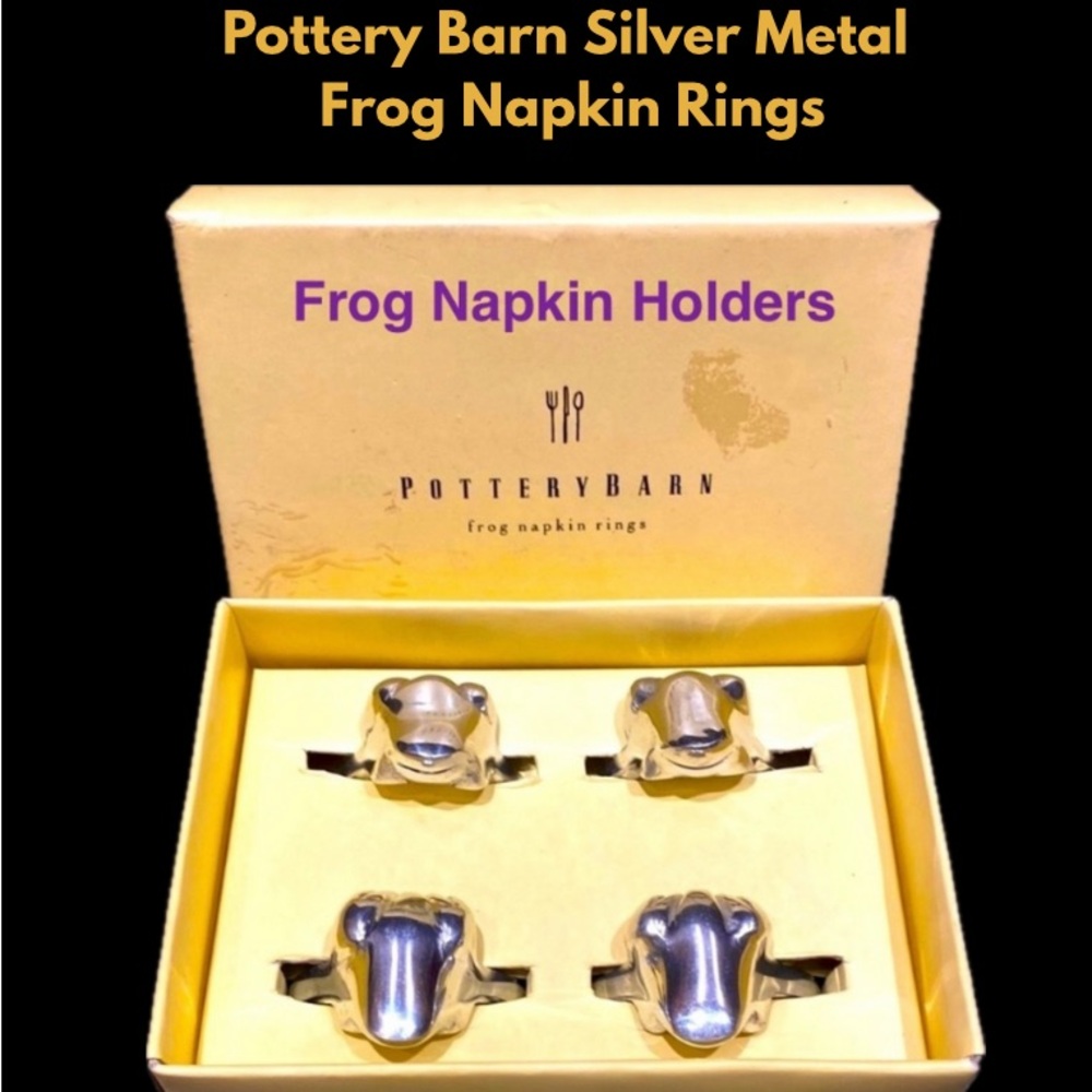 Pottery Barn Silver Metal Frog Napkin Rings